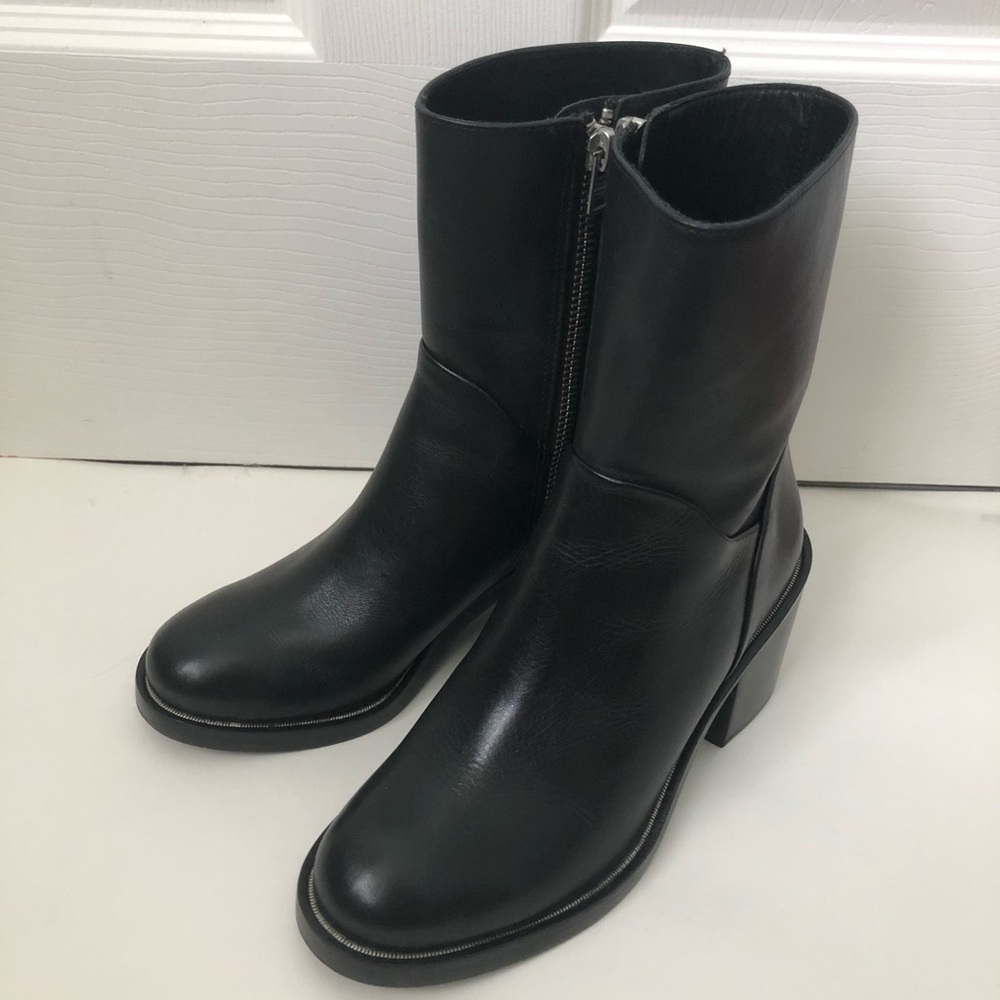 Allsaints black 100% leather boots low block heel - Picture 2 of 8